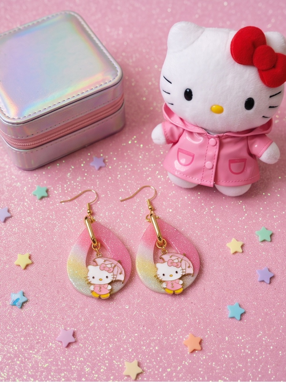 Hello Kitty Pink Gradient Teardrop Earrings
